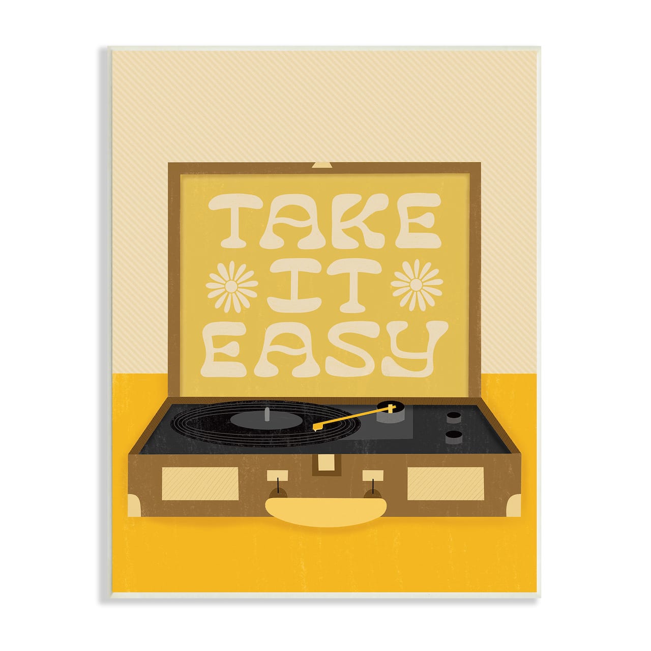 Stupell Industries Take it Easy Motivational Vintage Boho Record Player Wall Plaque
